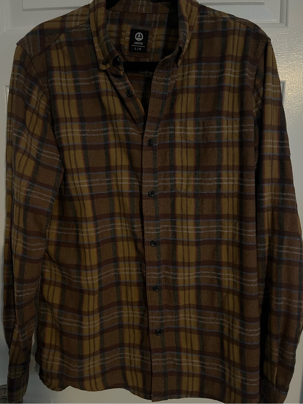 Amnesia Brown Plaid Button-Up Shirt - Men's Size Large